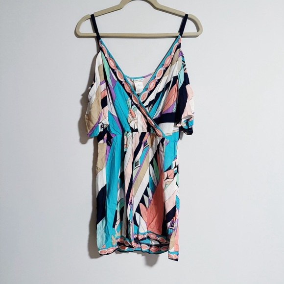 Trina Turk - Multicolored Retro Print Cold Shoulder Dress - Picture 1 of 5
